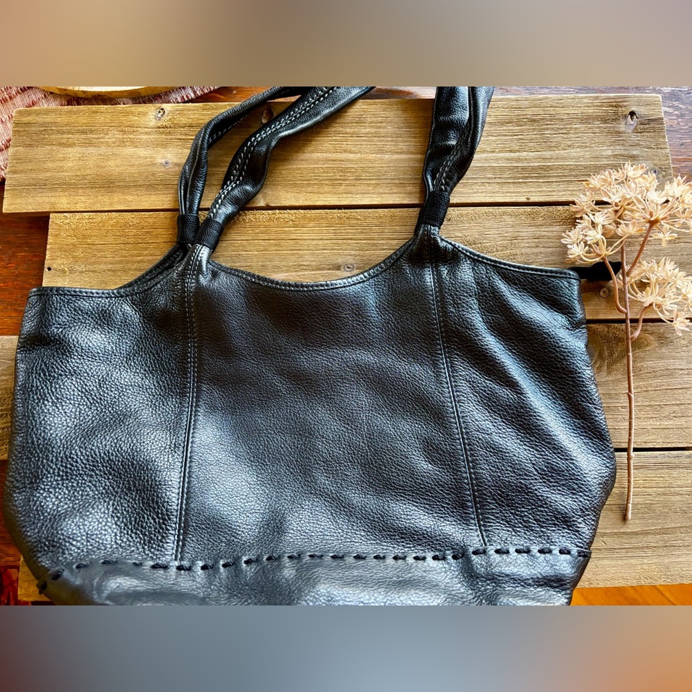 Classic Black Leather Tote Bag by The Sak